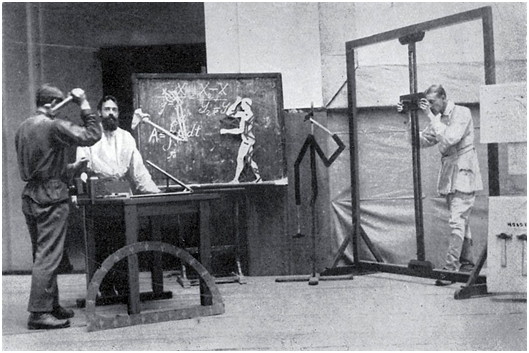 Time motion study being performed in the central institute of labor, 1923