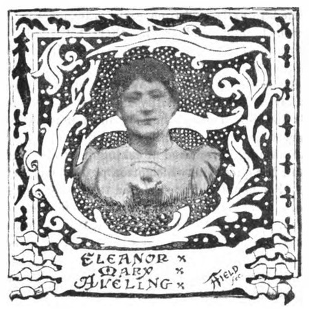Photograph of Eleanor Marx Aveling late in life with a decorative hand-drawn frame