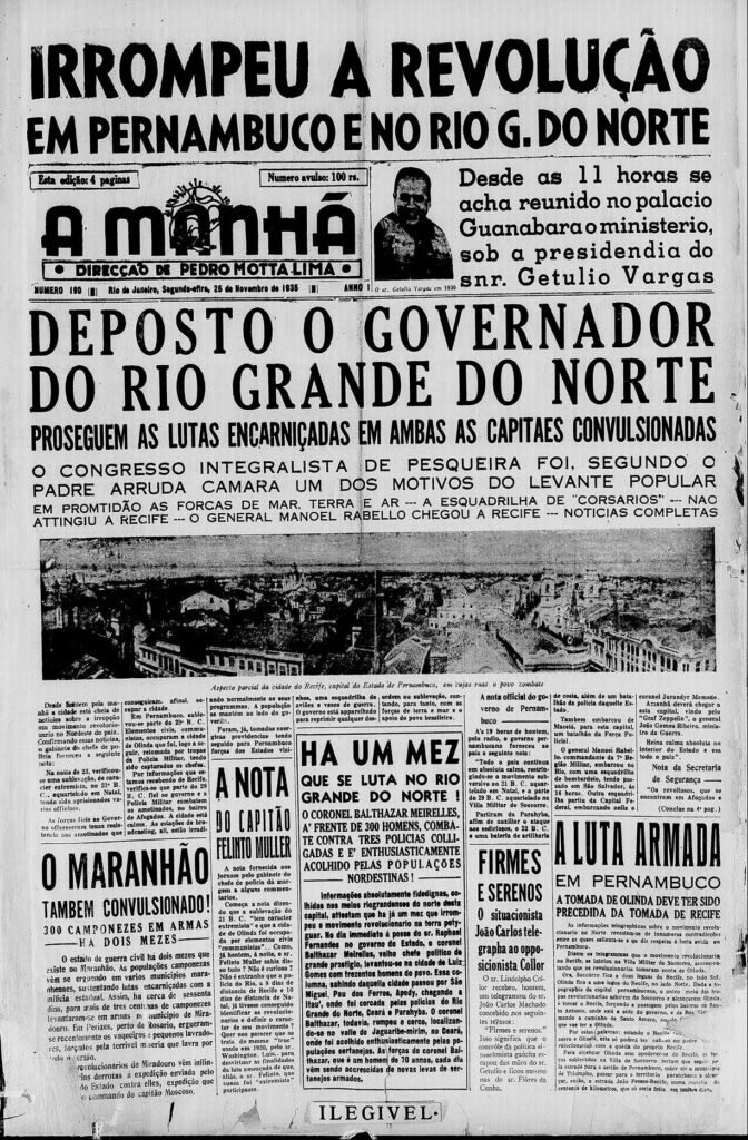 Jornal noticiando a Intentona Comunista - Imagem: Hemeroteca Digital da Biblioteca Nacional.