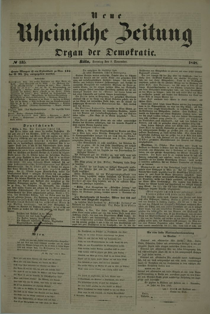 Retrato Neue Rheinische Zeitung. Organ der Demokratie (Nova Gazeta Renana. Órgão da Democracia) https://www.deutschestextarchiv.de/book/view/nn_nrhz135i_1848?p=1