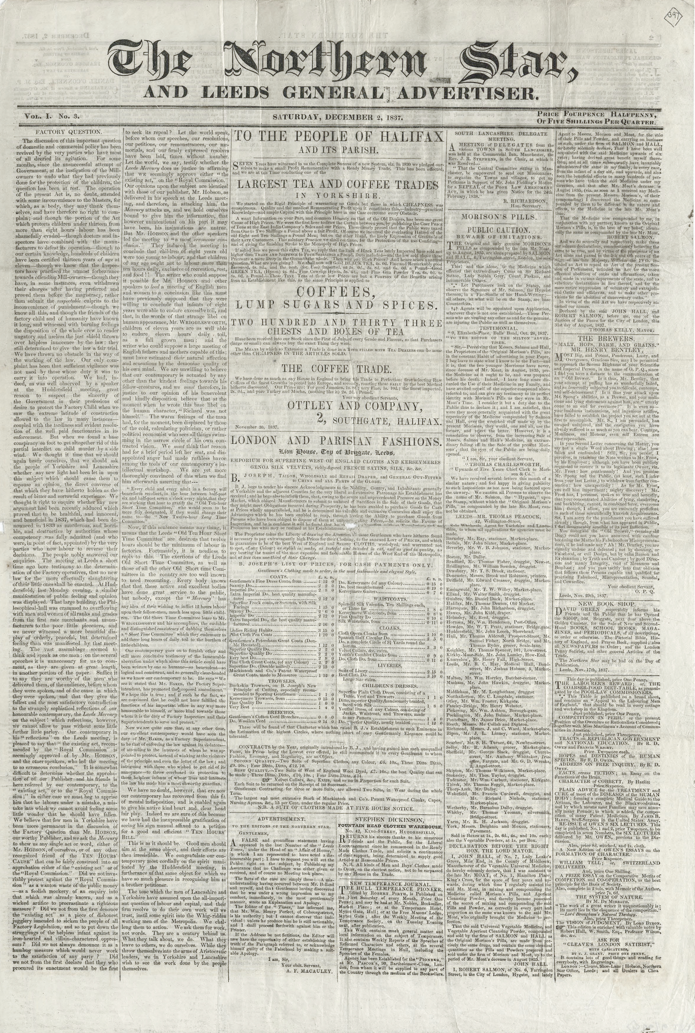 Imagem The Northern Star (A Estrela do Norte) - By The Northern Star, Nineteenth-Century Serials Edition - The Northern Star (Retrieved from Nineteenth-Century Serials Edition http://www.ncse.ac.uk, Extracted from PDF), Public Domain, https://commons.wikimedia.org/w/index.php?curid=53454038
