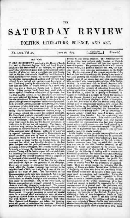Imagem The Saturday Review of Politics, Literature, Science and Art (A Revista de Sábado de Política, Literatura, Ciência e Arte) -