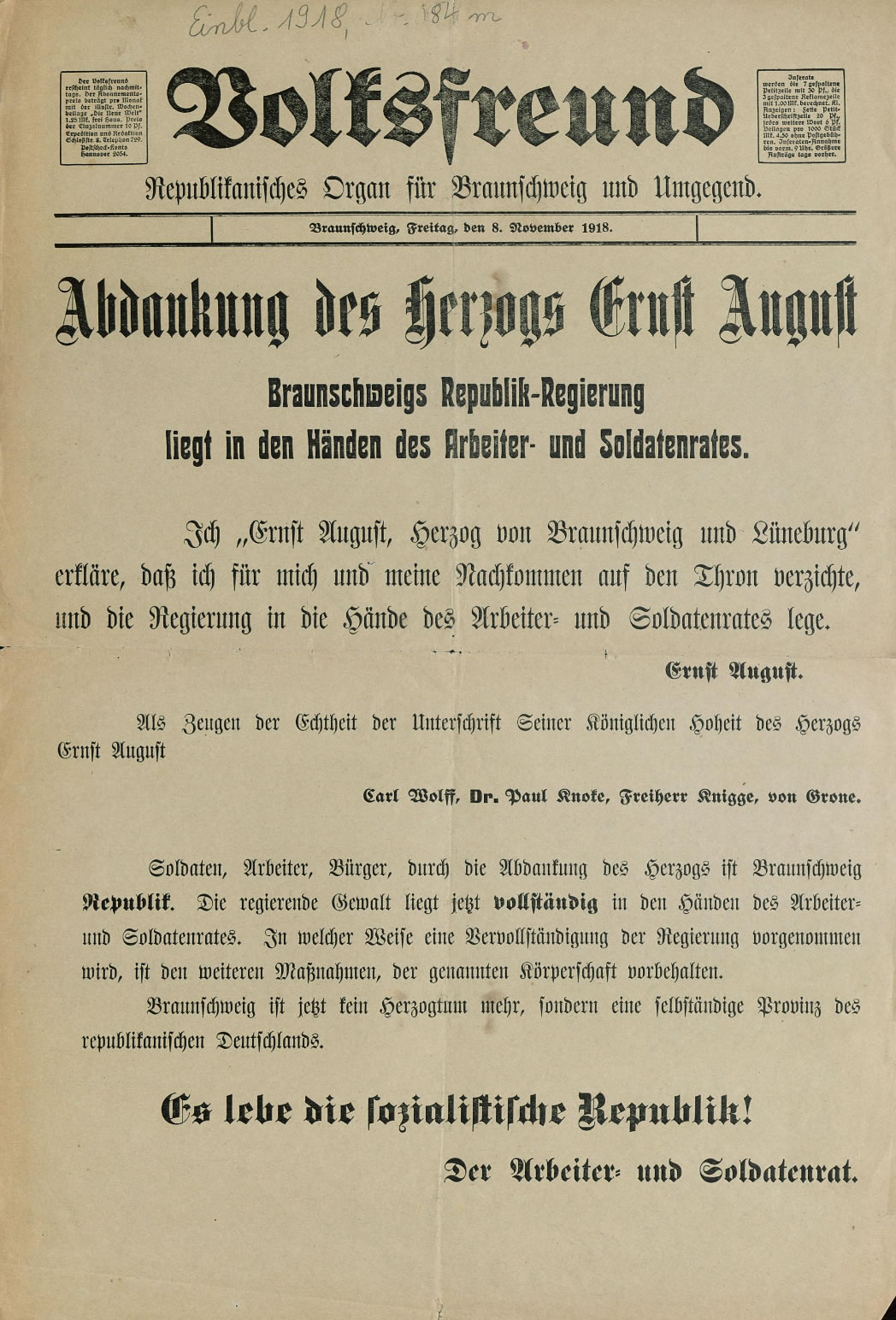 Capa do Braunschweiger Volksfreund (Amigo do Povo) - Von Braunschweiger Volksfreund - Staatsbibliothek zu Berlin, Gemeinfrei, https://commons.wikimedia.org/w/index.php?curid=68328357